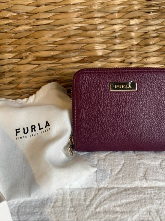 Furla Handbags - Furla Plum Zip-Around Pebbled Leather Wallet with Gold Logo Burgundy